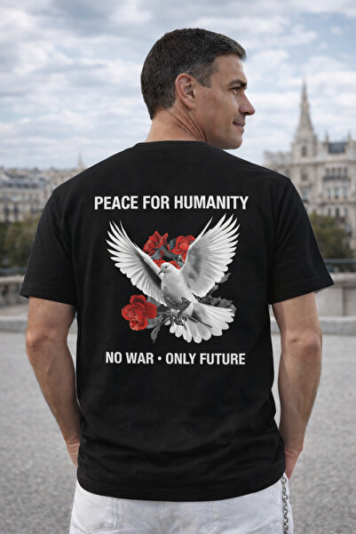 MARKATEM Ανδρικό μπλουζάκι με μαύρο σχέδιο oversized Pigeons and Roses με τύπ...