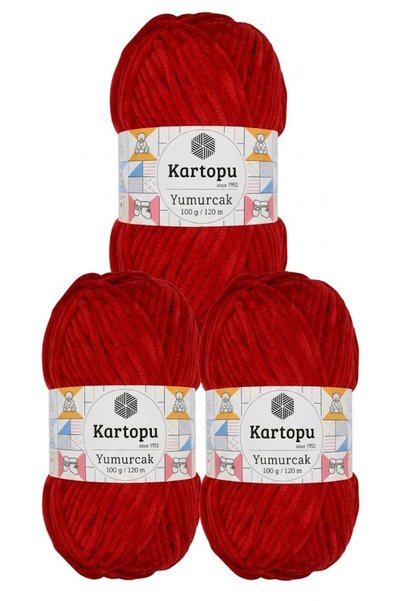Kartopu YUMURCAK KADİFE K0126 KIRMIZI 100 gr 120 mt 3 adet