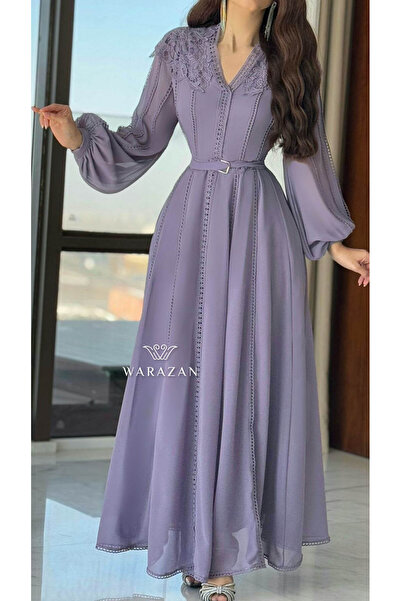 Warazan Elegant dress with computer embroidery and belt