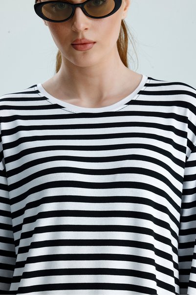 Rawanda Women's Striped Long Sleeve Combed Cotton Tunic