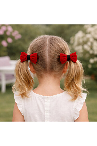 Cotton Hearts Atelier Bit Önleyici İkili Küçük Fiyonk Toka - Kırmızı