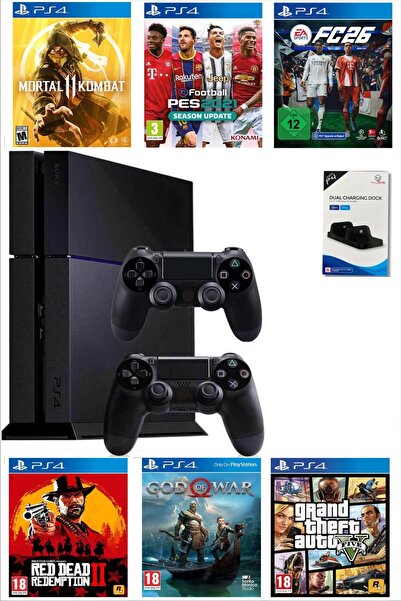 Sony Playstation 4 500GB Yenilenmiş+2 Ps4 Kol+Kol Şarj Standı+12 Dijital Oyun...