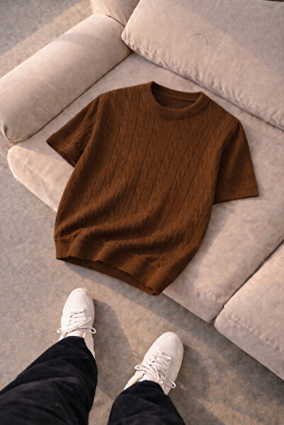 pepule Men's Summer Knitwear T-Shirt Hair Knit Patterned Crew Neck