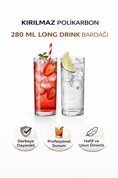İstanbul Horeca Polikarbon Kırılmaz 6 Adet 280 ml Long Drink Bardağı Cam Görü...