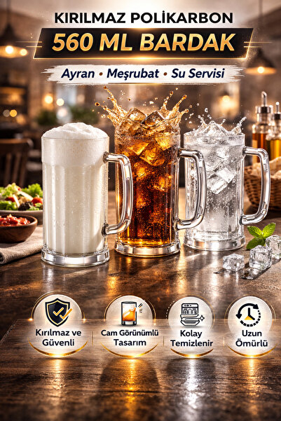 İstanbul Horeca Polycarbonate Unbreakable 6-Piece 560 ml Glass with Handle, A...