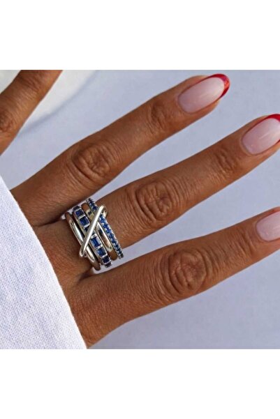 Mope Accessories Silver Color Blue Stone Ring Set