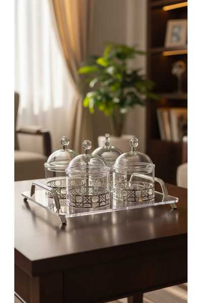 Generic A luxurious serving tray set with an elegant stand and comfortable ha...