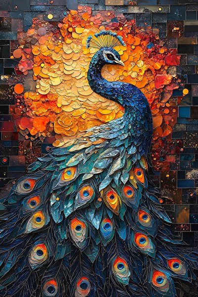 Aden DİJİTAL DEKORATİF TAVUSKUŞU RENKLİ KANVAS TABLO