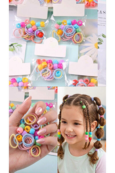 ALLYA MİNİ DRESS Küre Model 10’lu Saç Boncuğu ve 12’li Mini Burgulu İp Lastik...