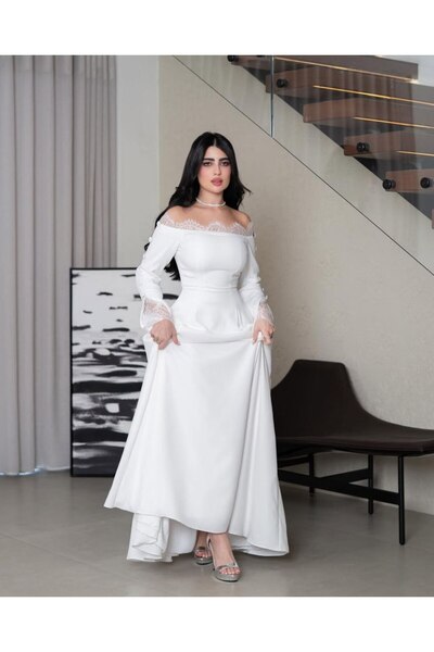 Special-DIARA Long white dress with a modern design and detachable sleeves