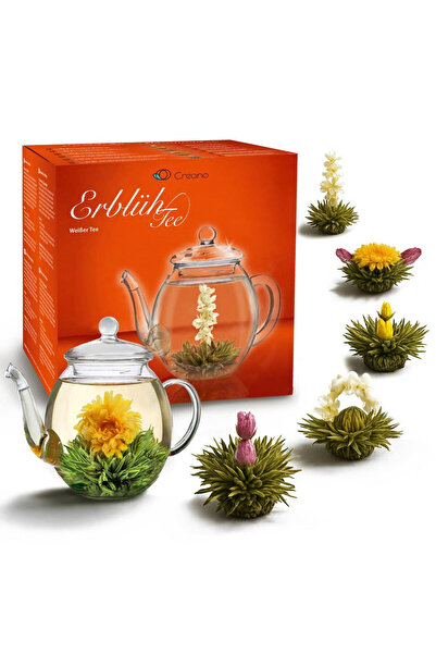 Creano Set cadou ErbluhTee Mix, 6 bile de ceai alb cu flori și ceainic de sti...