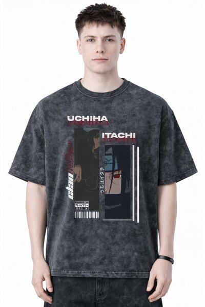 SEVBANO Itachi Uchiha Naruto Anime Printed Unisex Oversized Vintage Washed T-...