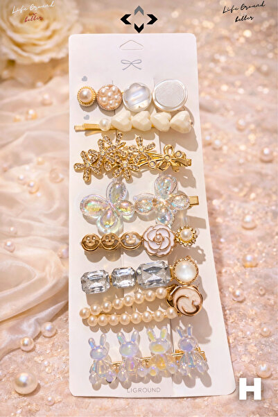 LİGROUND Set de 8 agrafe pentru femei, cu perle colorate și pietre F detaliu ...