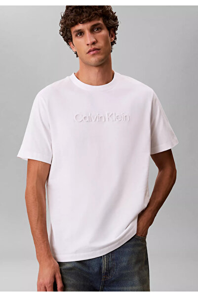 Calvin Klein Men's Woven Fabric Plain Crew Neck White T-Shirt Lv04Lf811G-Yaf