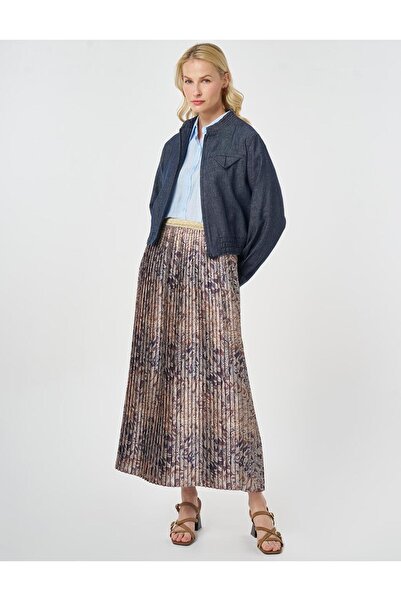 Kayra Φούστα με έθνικ σχέδιο και πιέτες, σκούρο λαδί