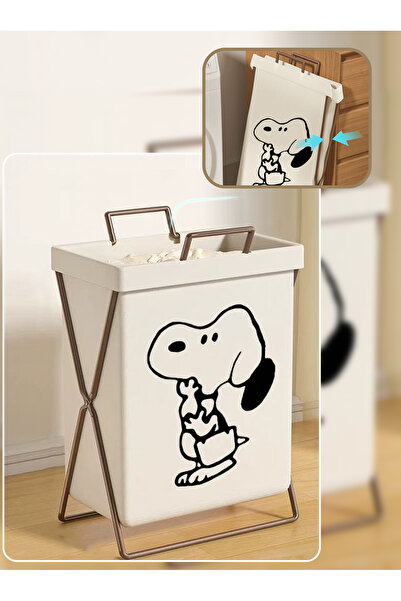 Bayt Aura A foldable fabric laundry basket with a metal frame and carrying ha...