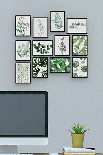 Omotasarım Yaprak 12 Parça MDF Mini Tablo Seti – Modern Duvar Dekoru