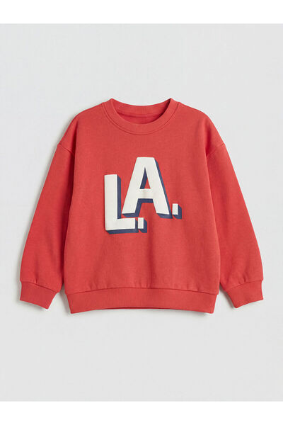 LC Waikiki Nevavm Farklı Renkli Oval Yaka La Baskılı Erkek Çocuk Sweatshirt