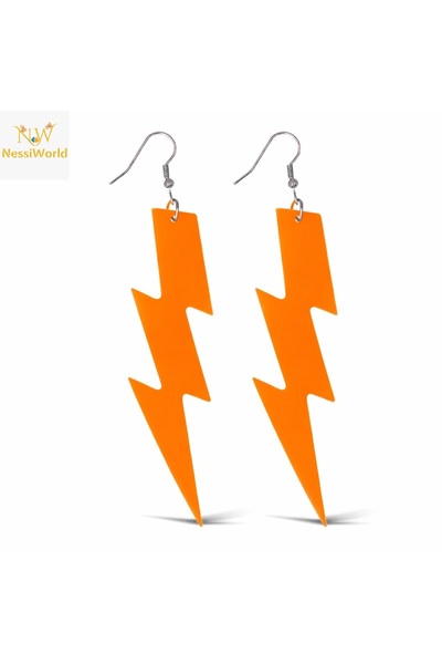 My Reality Fashion 80S 90S # 39;Lar Retro Neon Orange Lightning Earrings 10 cm