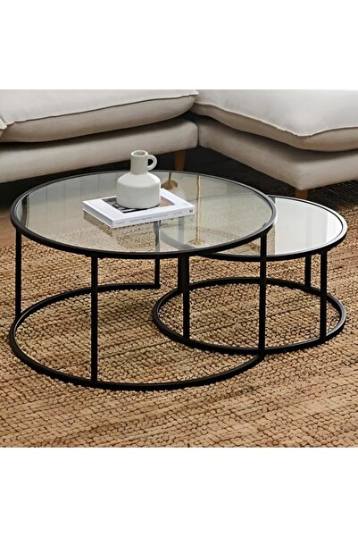 SAHABA طقم طاولات قهوة متداخلة مكون من قطعتين، طاولة جانبية كبيرة عصرية 80 سم...