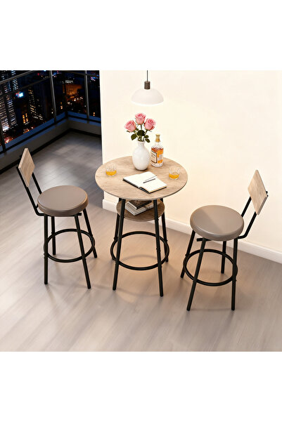 Zztcmp 3-Piece Round Bar Table and Chairs Set - Metal Frame with Wood Top, Up...