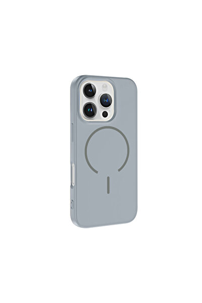 Paladyum Case غطاء ميتا من السيليكون الرمادي متوافق مع آيفون 16 برو ومزود بتق...