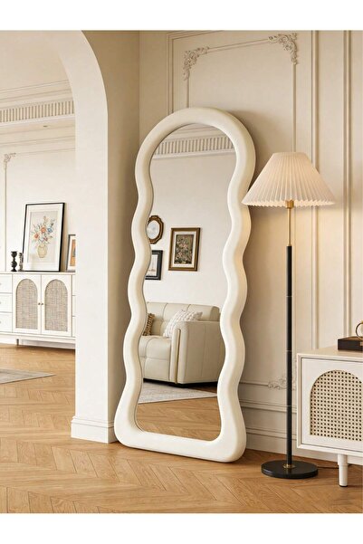 Mtanvxay مرآة طويلة مموجة مقاس 160×60 سم، مرآة بإطار من الفلانيل المقوس، قائم...