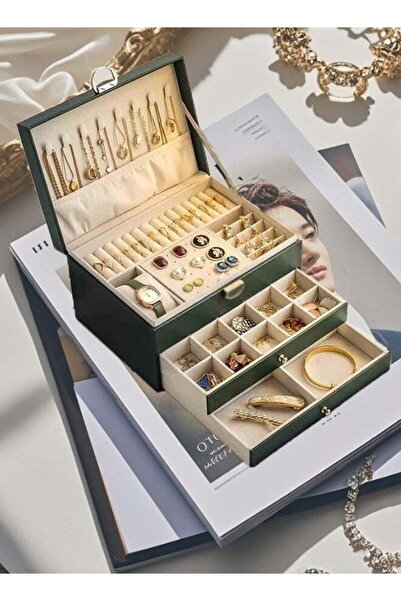 GENERAL 3-Layer Lockable Jewelry Organizer in Dark Green