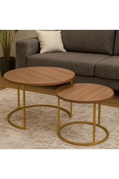 SAHABA طقم طاولات قهوة متداخلة مكون من قطعتين، طاولة جانبية كبيرة عصرية 80 سم...