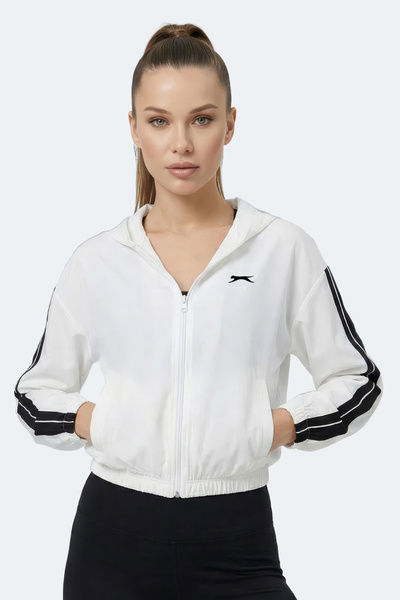 Slazenger Razzle Women's Zippered Hooded Pocketed Ecru Sweatshirt