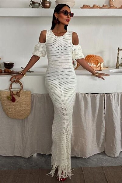 Hiccup JANES midi haljina sa otvorenim ramenima i detaljima u obliku resica