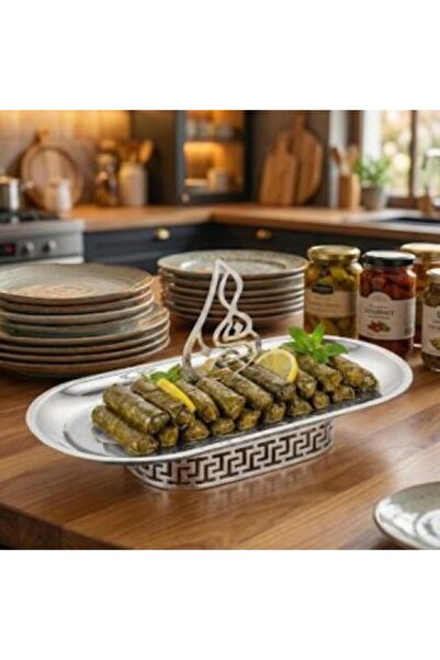 Generic Versace Pattern Silver Serving Plate with Decorative Base and Arabic ...