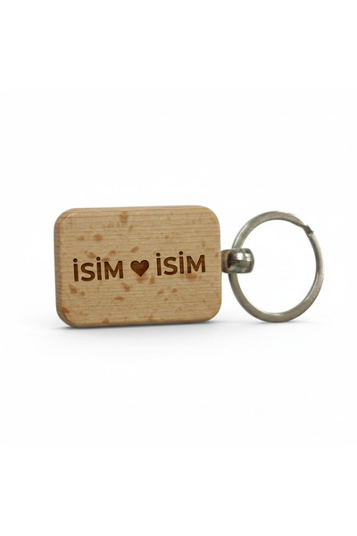 Mini Dikdörtgen Ahşap Anahtarlık İsim Kalp İsim Yazılı