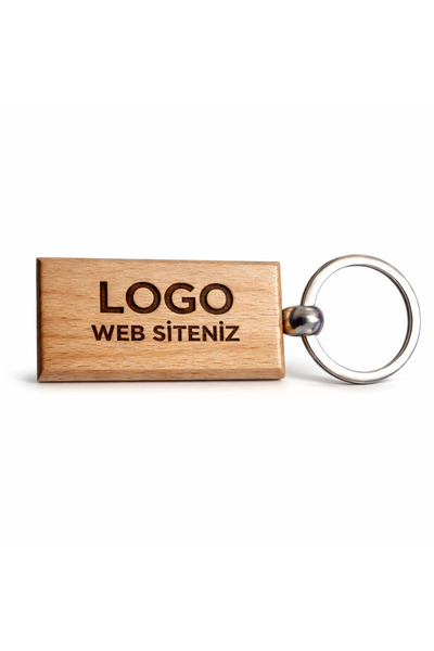 Dikdörtgen Ahşap Anahtarlık Logo ve Web Sitesi Yazılı