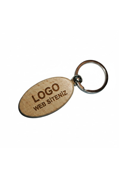 Logo ve Web Sitesi Yazılı Dikdörtgen Ahşap Anahtarlık Promosyon