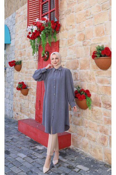 HNT Hayrunnisa Tesettür Uzun Düğmeli Tunik Koyu Gri HNT8533