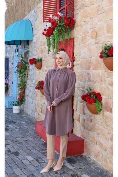 HNT Hayrunnisa Tesettür Long Buttoned Tunic Brown Hnt8533