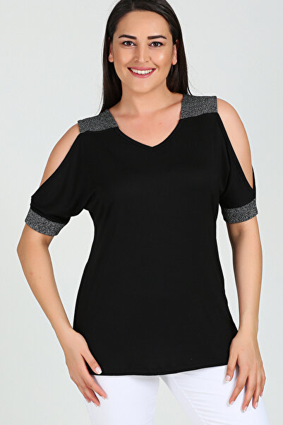 Curvy Trend Plus Size Suspender Sleeve Glittery Blouse