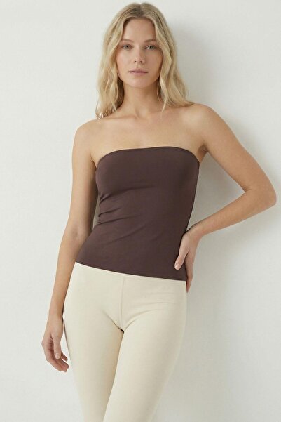 Rays 9008 Slit Strapless Blouse Brown