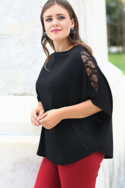 Curvy Trend Plus Size Shoulder Lace Bat Blouse