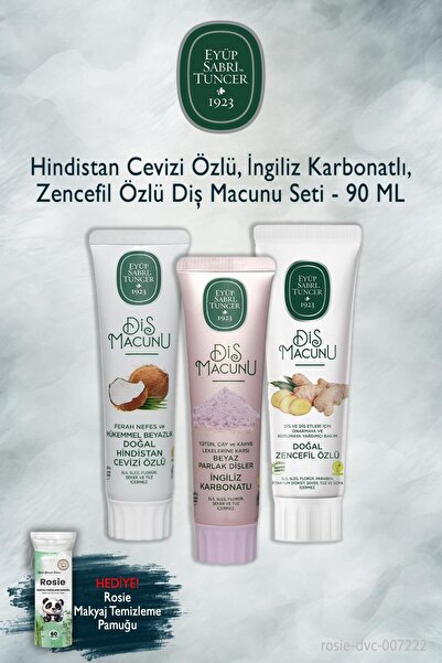 Eyüp Sabri Tuncer 3 عبوات معجون أسنان بجوز الهند والكربونات والزنجبيل 90 مل، ...