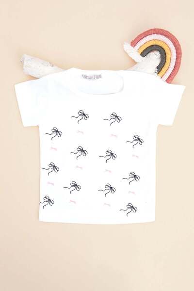 Fulla Moda Rebrasto Mašna Vezena Majica za devojčice