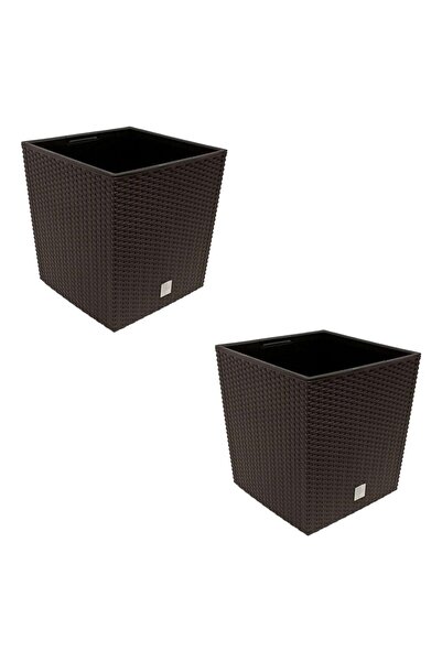 Prosperplast Set of 2 flower pots, Rato Low, rattan imitation, square, 40x40x...
