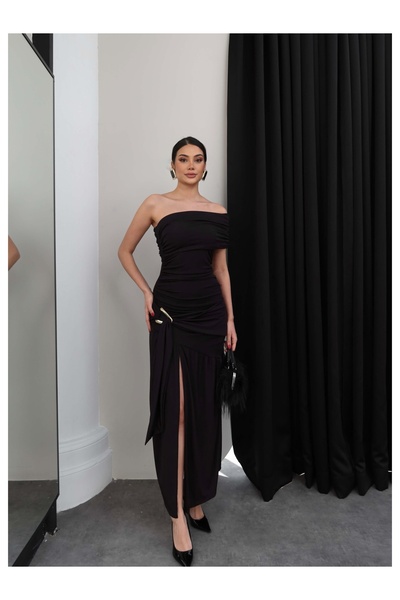 ESRAHELVACI Tek Omuz Toka Detaylı Elbise