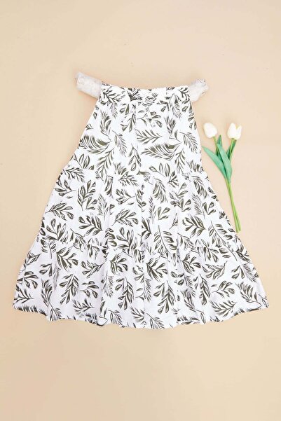 Fulla Moda Leaf Patterned Layered Girls' Skirt with Elastic Waist