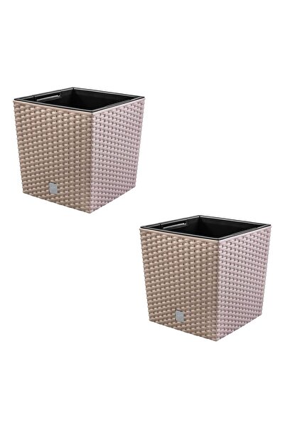 Prosperplast Set 2 ghivece de flori, Rato Low, imitatie ratan, patrate, 32x32...