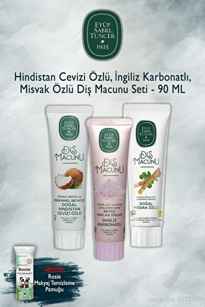 Eyüp Sabri Tuncer X3 معجون أسنان بجوز الهند والكربونات والميسواك 90 مل، روزي