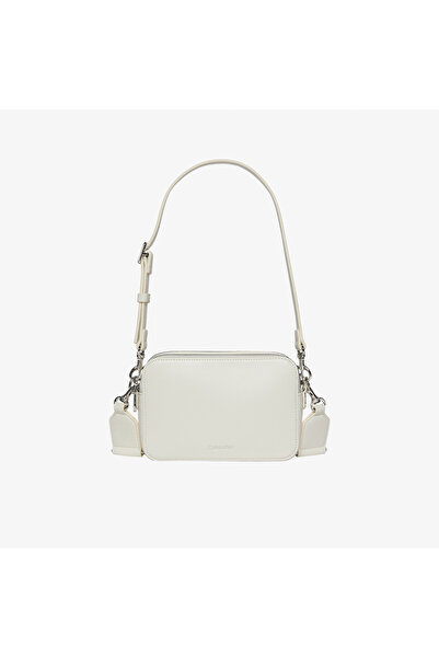 Calvin Klein Webbing Double Strap Camera Kadın Beyaz Çapraz Çanta