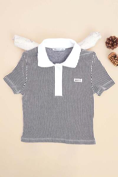 Fulla Moda Prugasto Polo majica sa izvezenim dečijim motivima