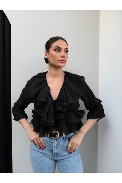 ESRAHELVACI Dantelli Volanlı Bluz